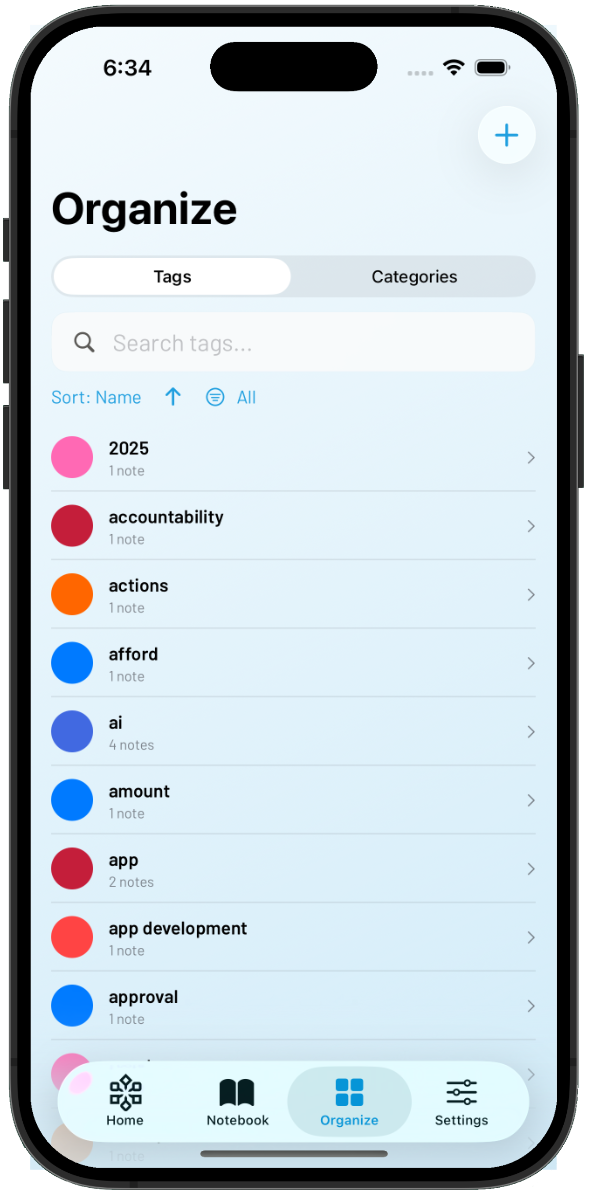 Capture Organize screen